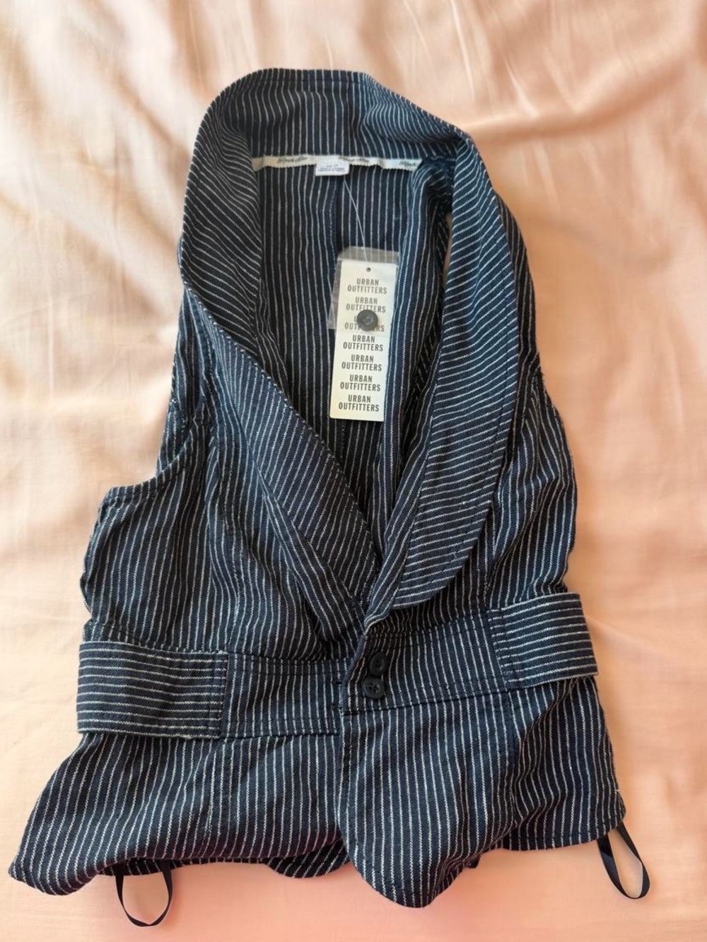 Urban Outfitters Navy Pinstripe Shawl Collar Vest